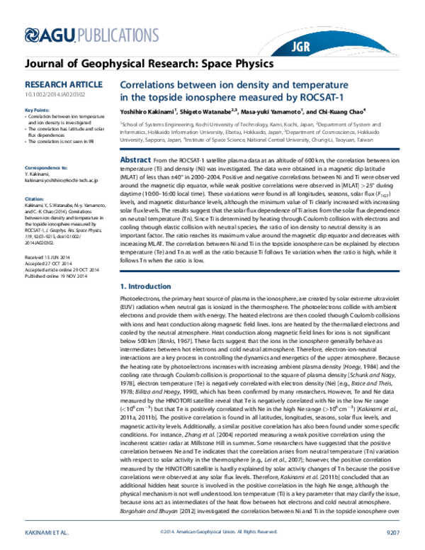 (PDF) Correlations between ion density and temperature in the topside ...