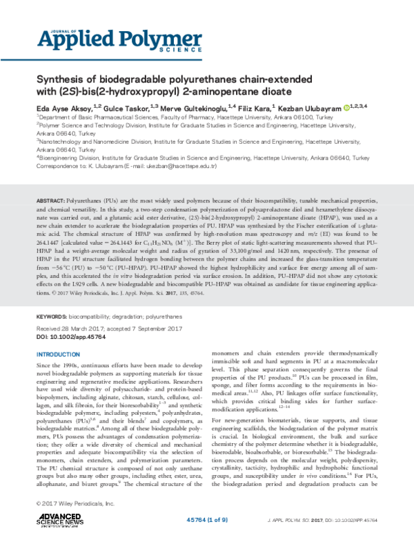 (PDF) Synthesis of biodegradable polyurethanes chain-extended with (2S ...