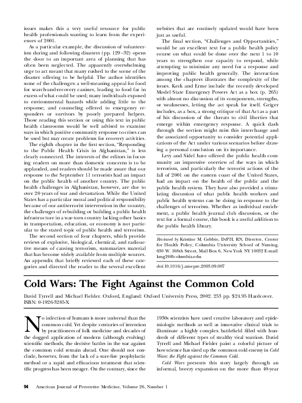 (PDF) Cold wars: the fight against the common cold