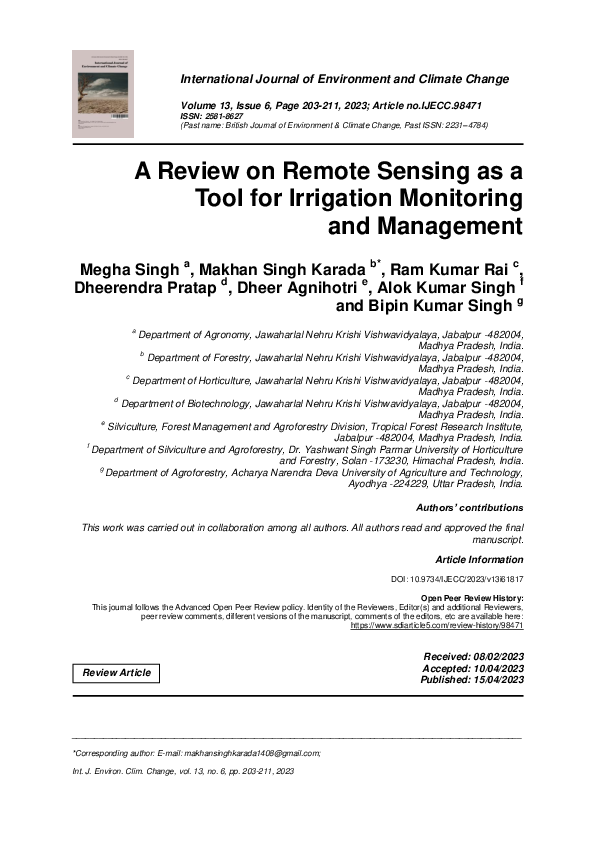 (PDF) A Review on Remote Sensing as a Tool for Irrigation Monitoring ...