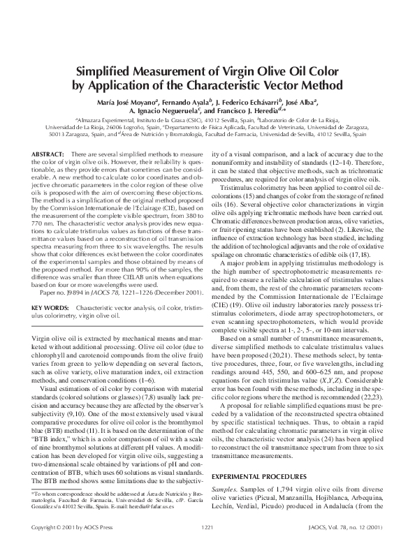 (PDF) Simplified measurement of virgin olive oil color by application ...