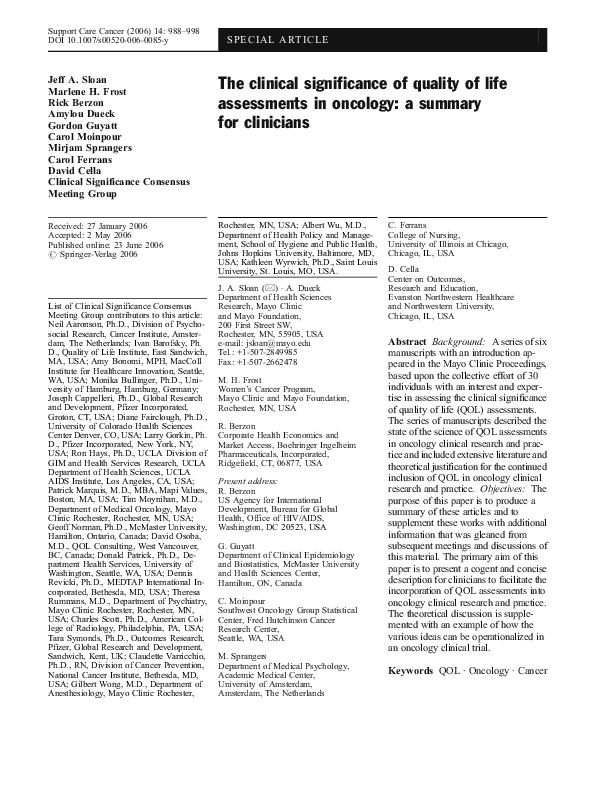 (PDF) The clinical significance of quality of life assessments in ...