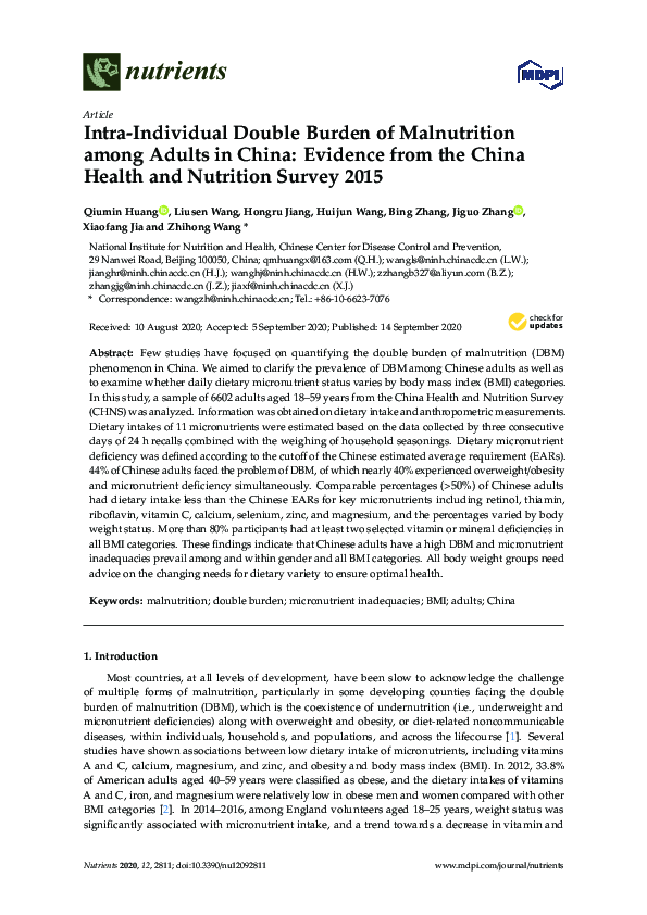 (PDF) Intra-Individual Double Burden of Malnutrition among Adults in ...