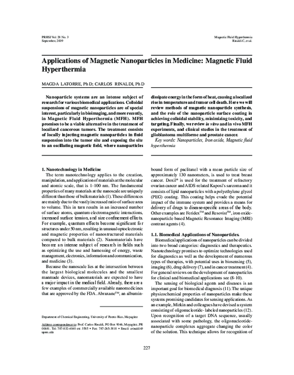 (PDF) Applications of magnetic nanoparticles in medicine: magnetic ...