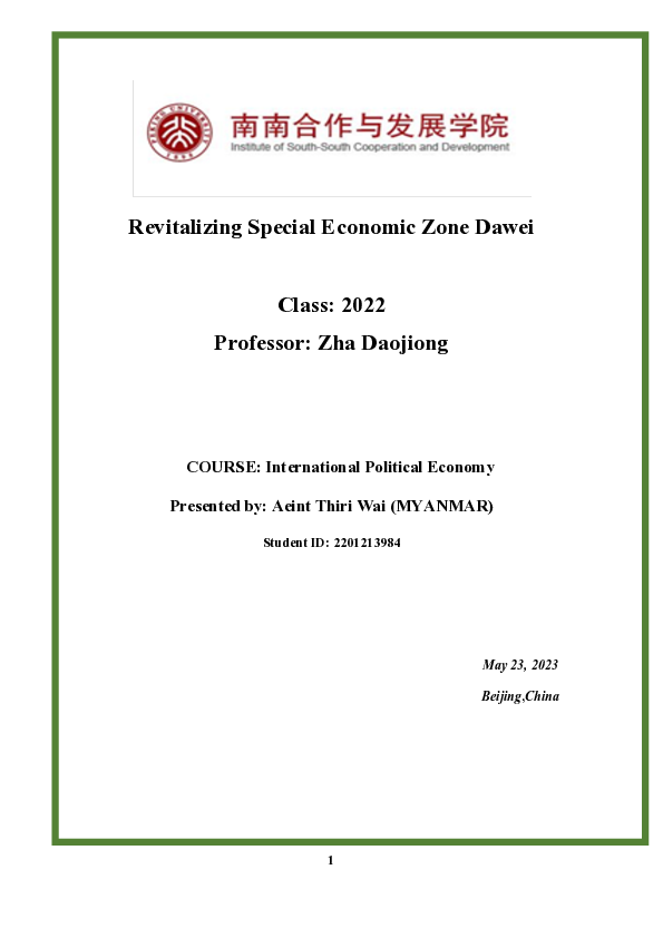 (PDF) Revitalizing Special Economic Zone Dawei