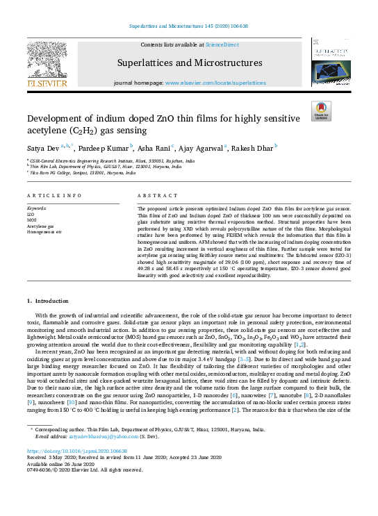 (PDF) Development of indium doped ZnO thin films for highly sensitive ...