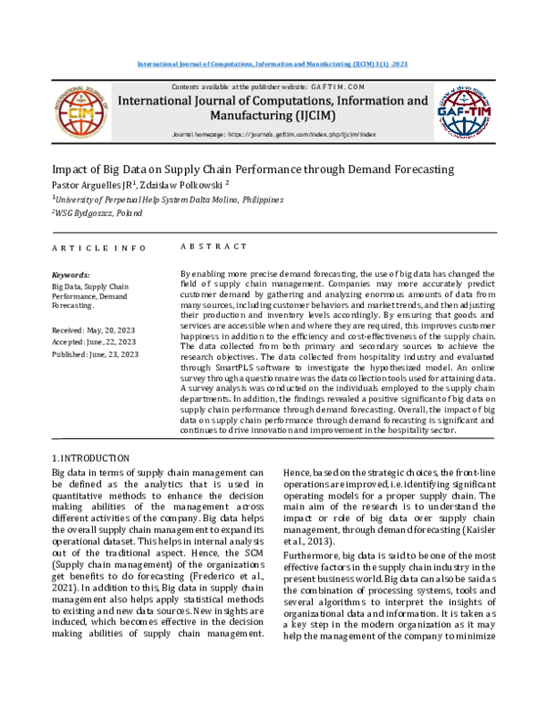 (PDF) Impact of Big Data on Supply Chain Performance through Demand ...