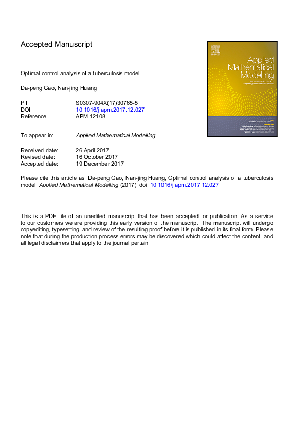 (PDF) Optimal control analysis of a tuberculosis model