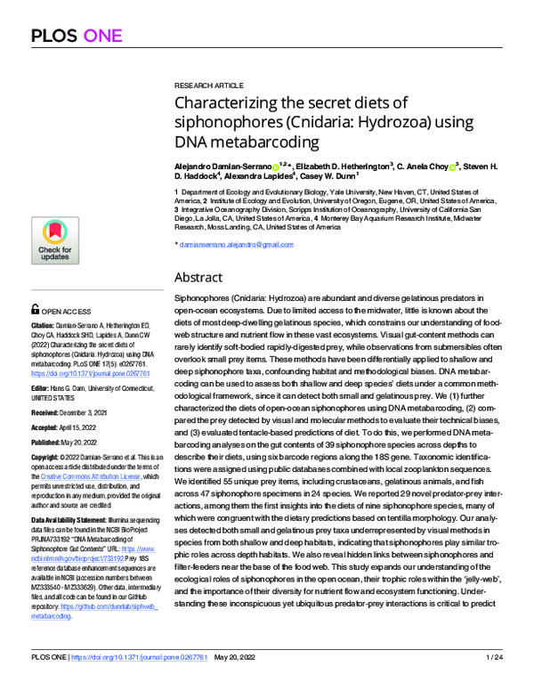 (PDF) Characterizing the secret diets of siphonophores (Cnidaria ...