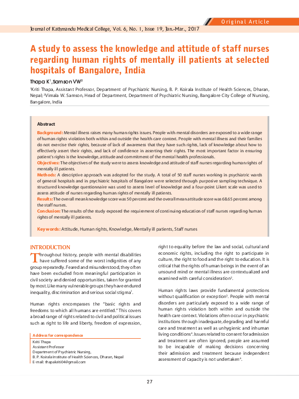 (PDF) A study to assess the knowledge and attitude of staff nurses ...