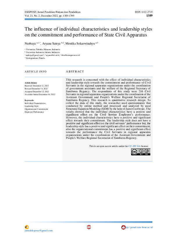 (PDF) The influence of individual characteristics and leadership styles ...