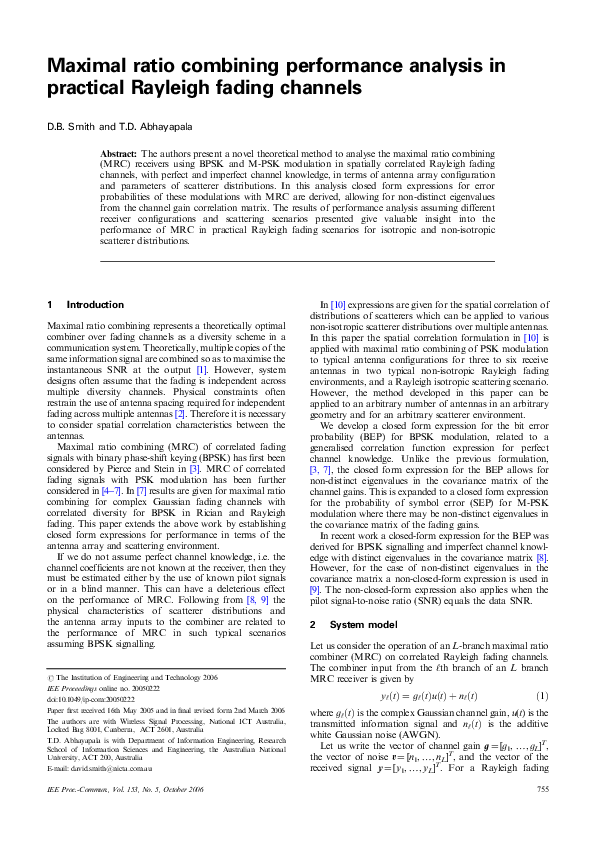 (PDF) Maximal ratio combining performance analysis in practical ...