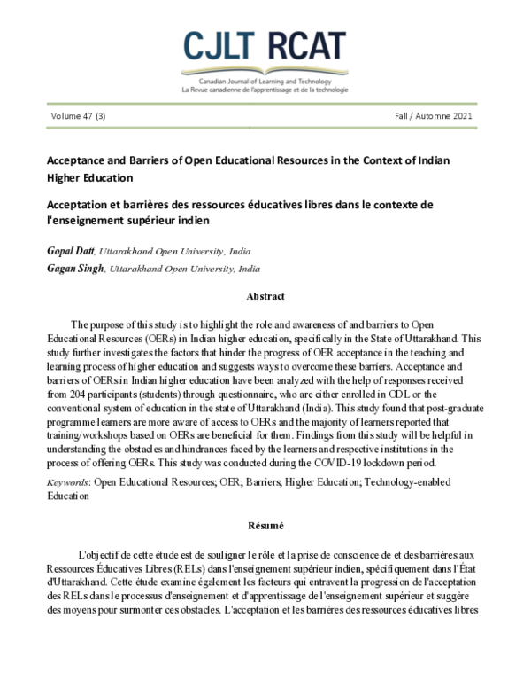 (PDF) Acceptance and Barriers of Open Educational Resources in the ...