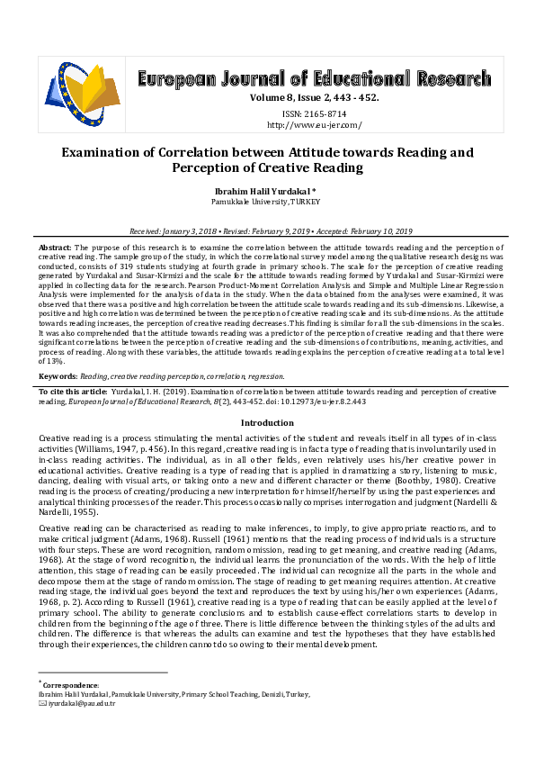 (PDF) Examination of Correlation between Attitude towards Reading and ...