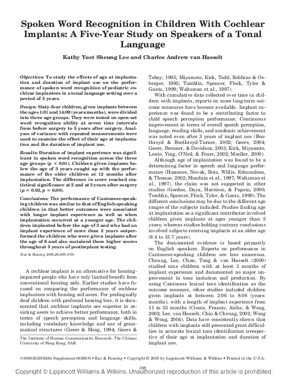 (PDF) Spoken Word Recognition in Children With Cochlear Implants: A ...