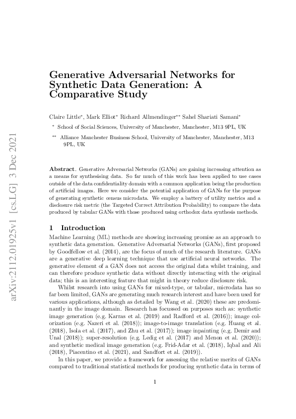 (PDF) Generative Adversarial Networks for Synthetic Data Generation: A ...