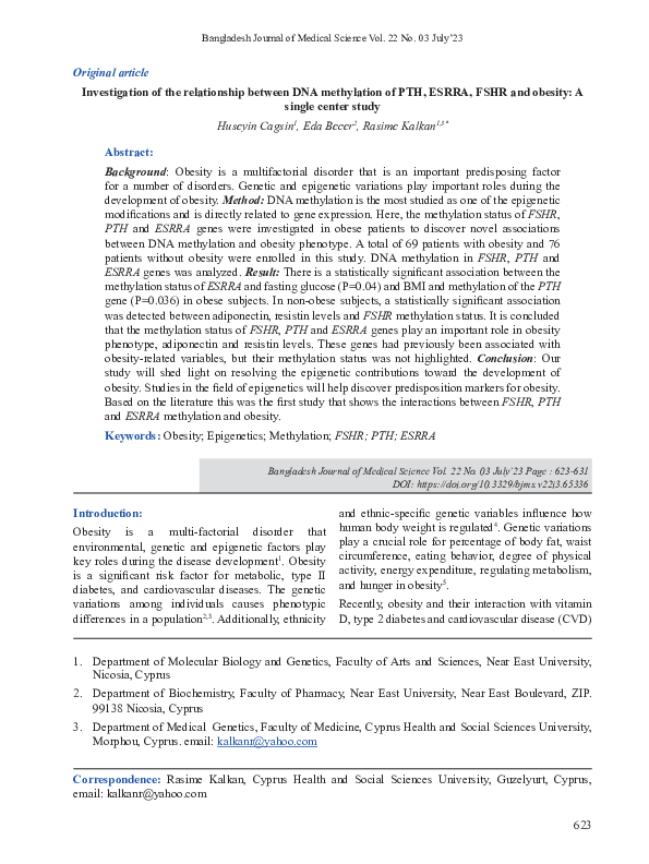 (PDF) Investigation of the relationship between DNA methylation of PTH ...