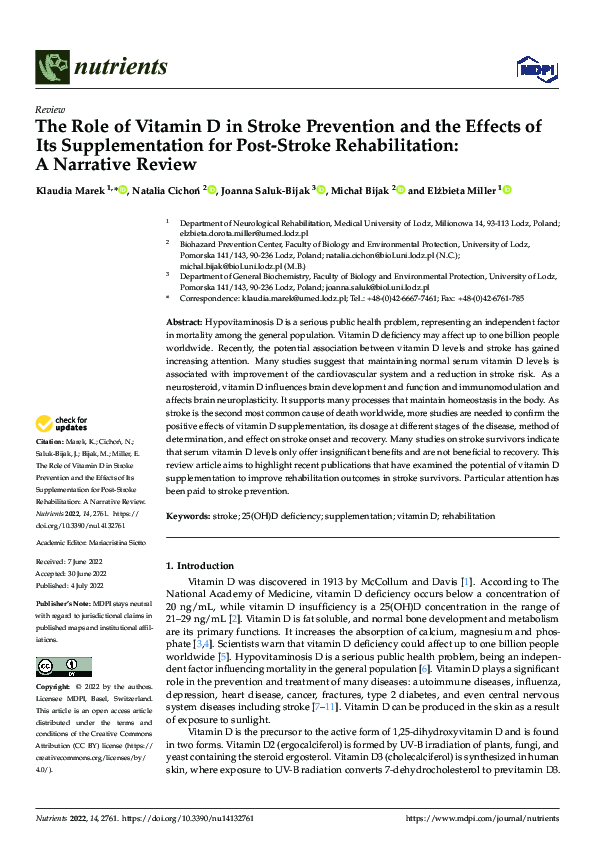 (PDF) The Role of Vitamin D in Stroke Prevention and the Effects of Its ...