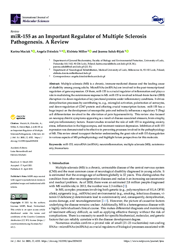 (PDF) miR-155 as an Important Regulator of Multiple Sclerosis ...