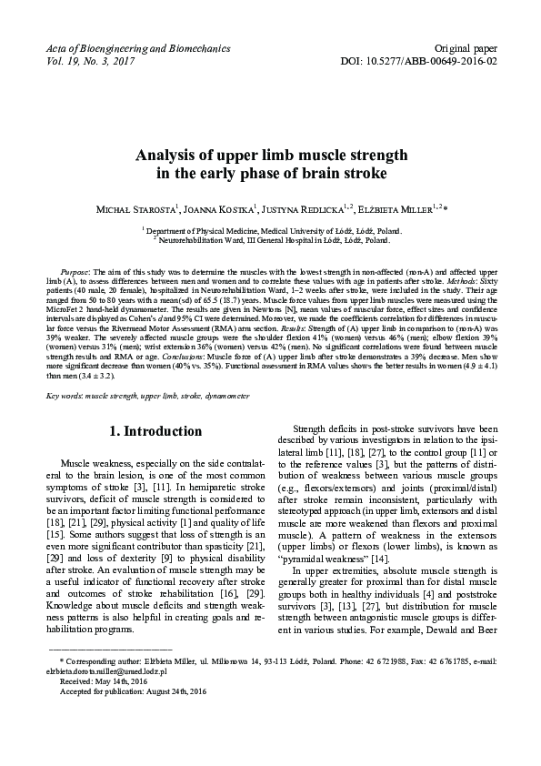 (PDF) Analysis of upper limb muscle strength in the early phase of ...
