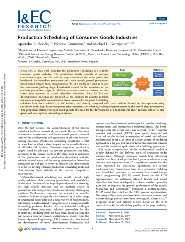 (PDF) Production Scheduling of Consumer Goods Industries
