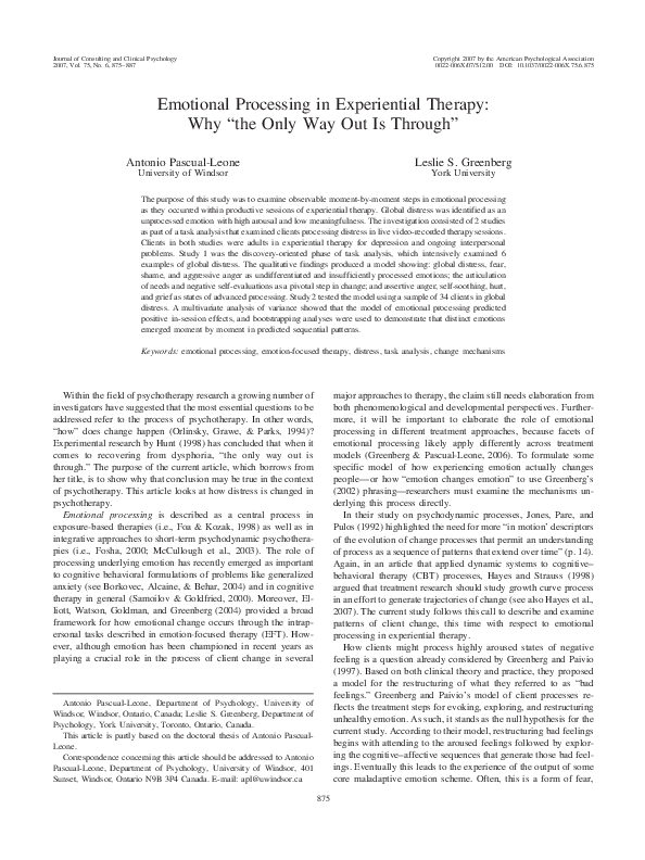 (PDF) Emotional processing in experiential therapy: Why "the only way ...