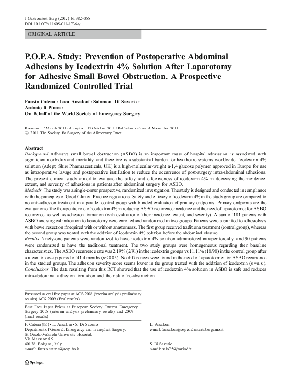 (PDF) P.O.P.A. Study: Prevention of Postoperative Abdominal Adhesions ...