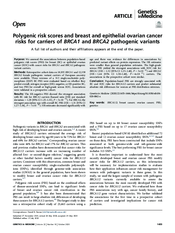 (PDF) Polygenic risk scores and breast and epithelial ovarian cancer ...