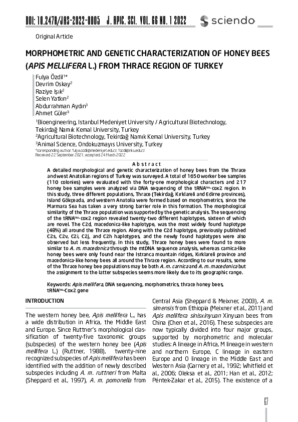 (PDF) Morphometric and Genetic Characterization of Honey Bees (Apis ...