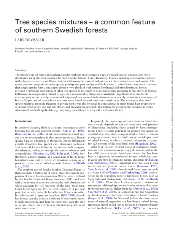 (PDF) Tree species mixtures - a common feature of southern Swedish forests