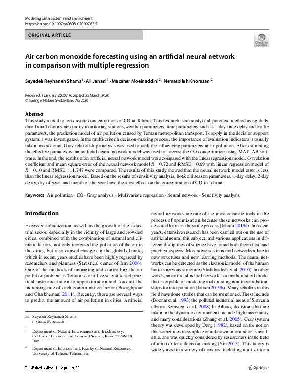 (PDF) Air carbon monoxide forecasting using an artificial neural ...