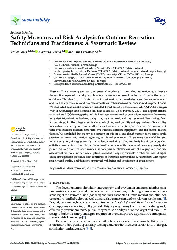 (PDF) Safety Measures and Risk Analysis for Outdoor Recreation ...