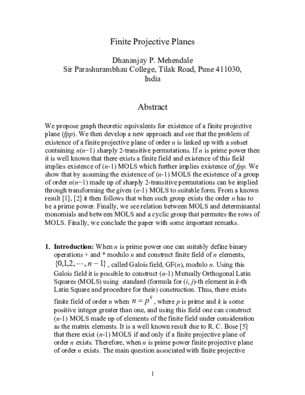 (PDF) Finite Projective Planes