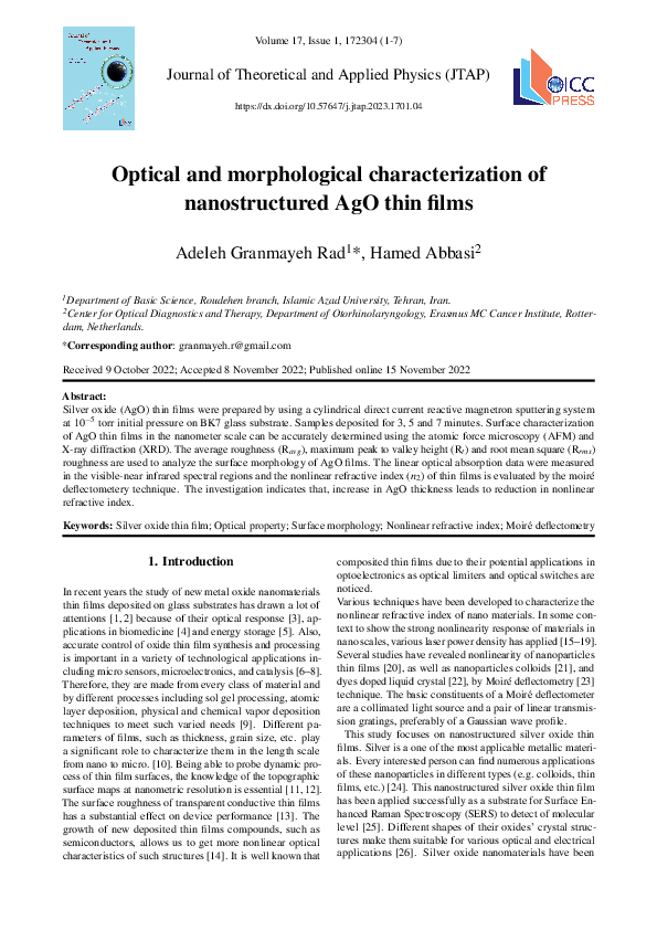 (PDF) Optical and morphological characterization of nanostructured AgO ...