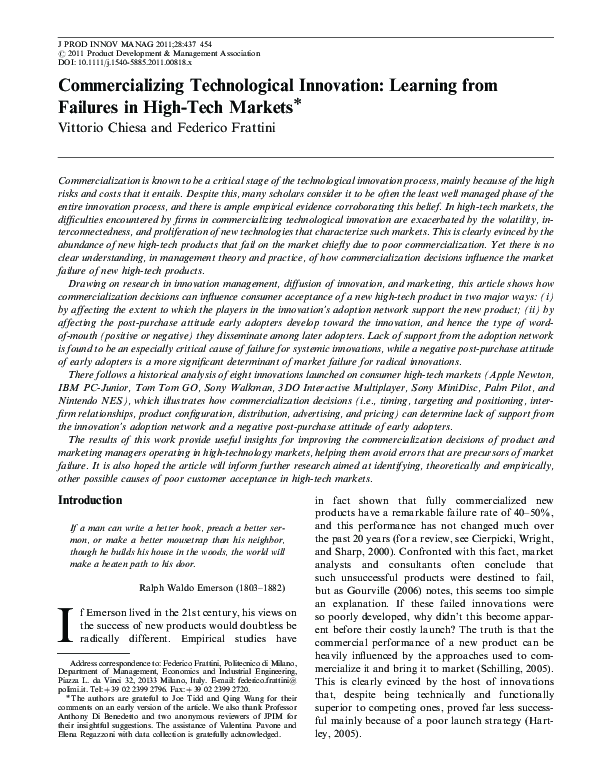 (PDF) Commercializing Technological Innovation: Learning from Failures ...