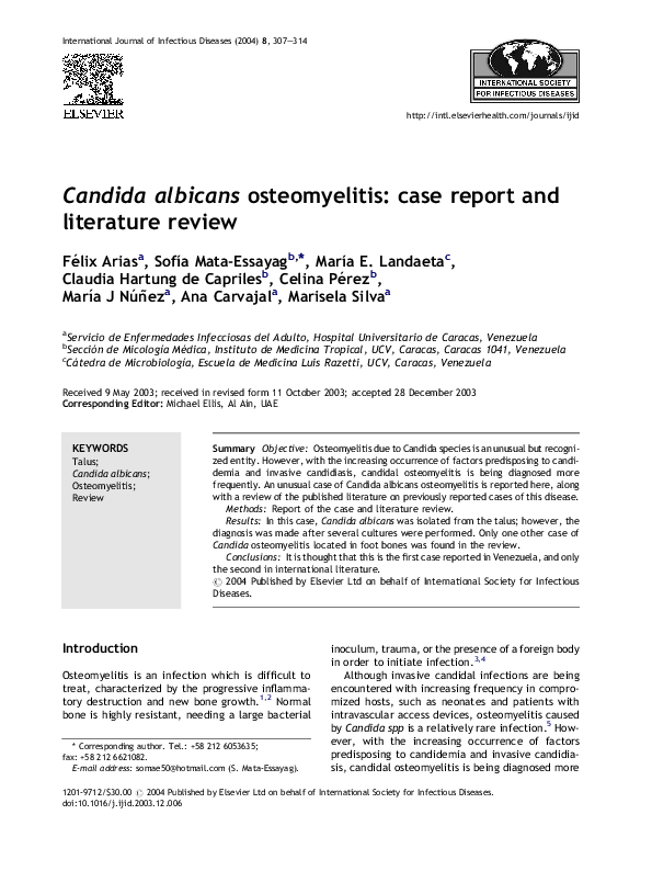 (PDF) Candida albicans osteomyelitis case report and literature review
