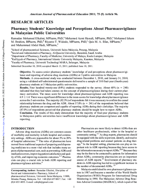(PDF) Pharmacy Students’ Knowledge and Perceptions About ...
