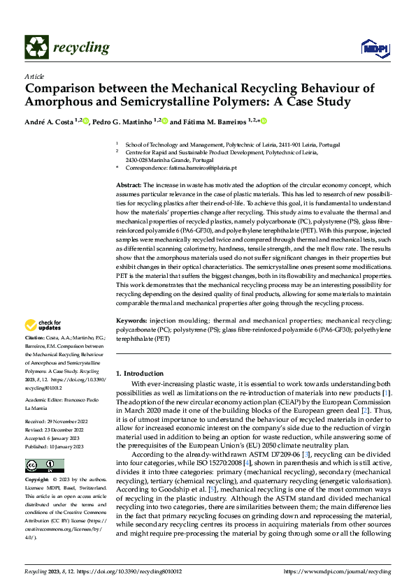 (PDF) Comparison between the Mechanical Recycling Behaviour of ...