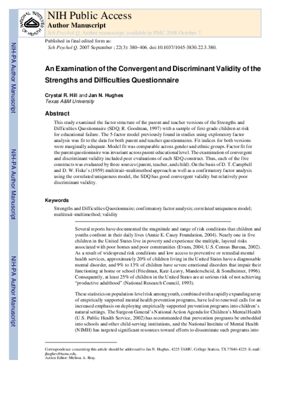 (PDF) An examination of the convergent and discriminant validity of the ...
