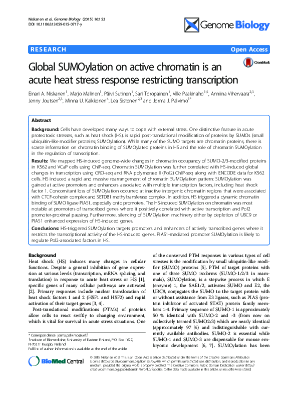 (PDF) Global SUMOylation on active chromatin is an acute heat stress ...