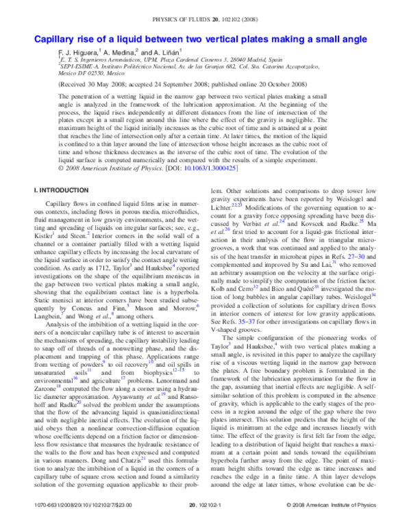(PDF) Capillary rise of a liquid between two vertical plates making a ...