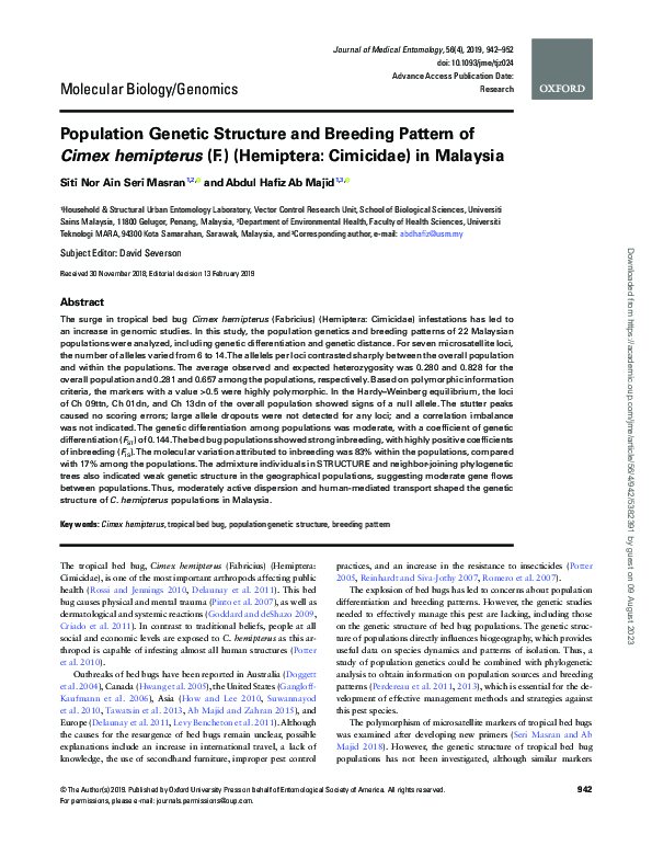 (PDF) Population Genetic Structure and Breeding Pattern of Cimex ...