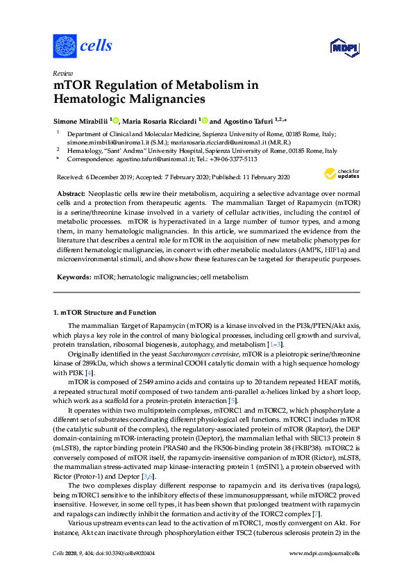 (PDF) mTOR Regulation of Metabolism in Hematologic Malignancies
