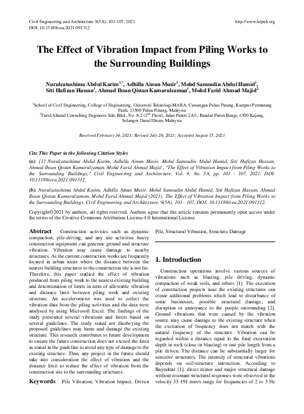 (PDF) The Effect of Vibration Impact from Piling Works to the ...