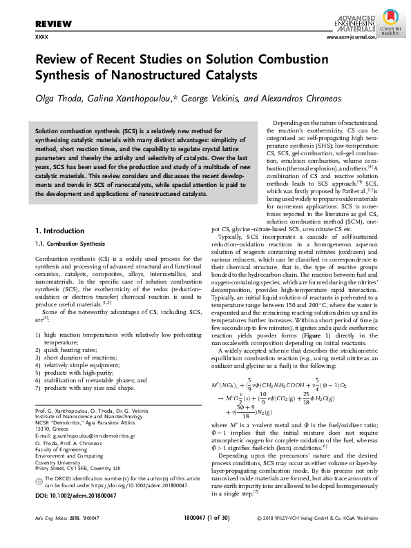 (PDF) Review of Recent Studies on Solution Combustion Synthesis of ...