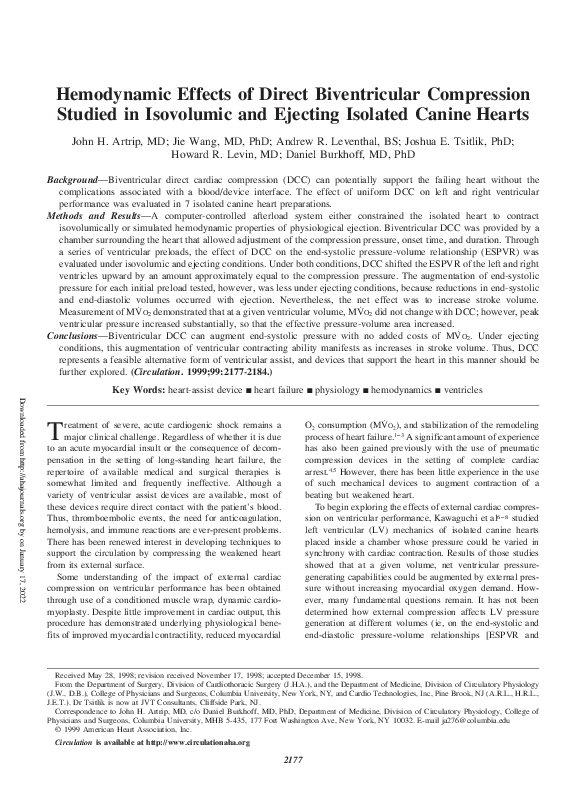 (PDF) Hemodynamic Effects of Direct Biventricular Compression Studied ...