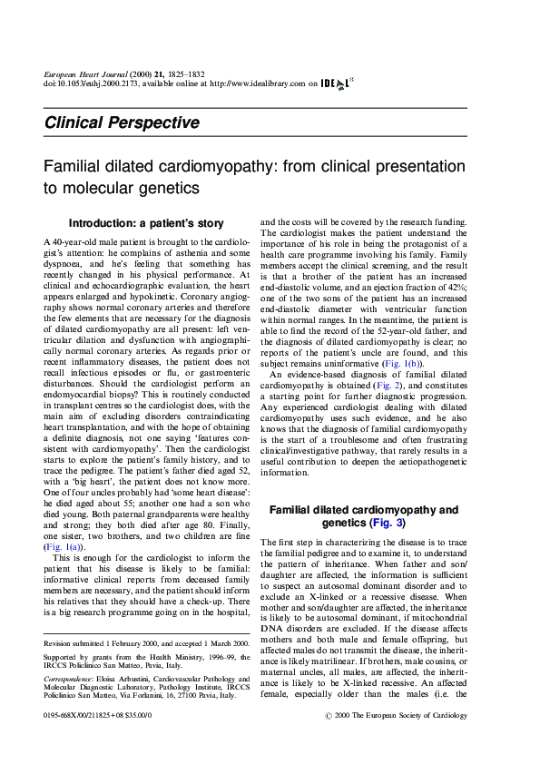 (PDF) Familial dilated cardiomyopathy: from clinical presentation to ...