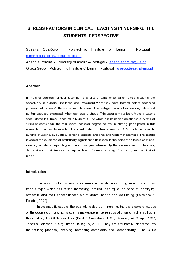 (PDF) Stress factors in clinical teaching in nursing: the students ...