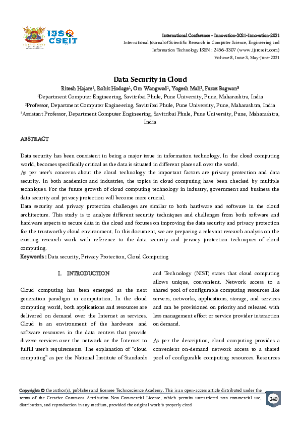 (PDF) Data Security in Cloud