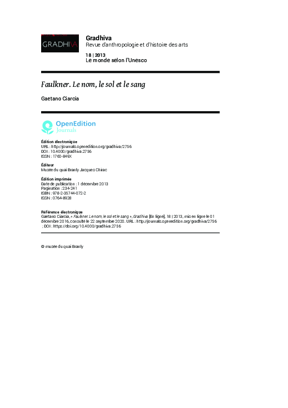 (PDF) Faulkner. Le nom, le sol et le sang